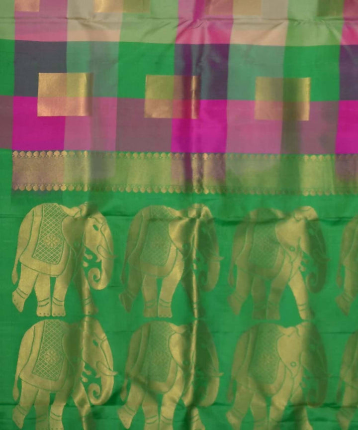 Fuchsia Green Checks Handloom Soft Silk Saree