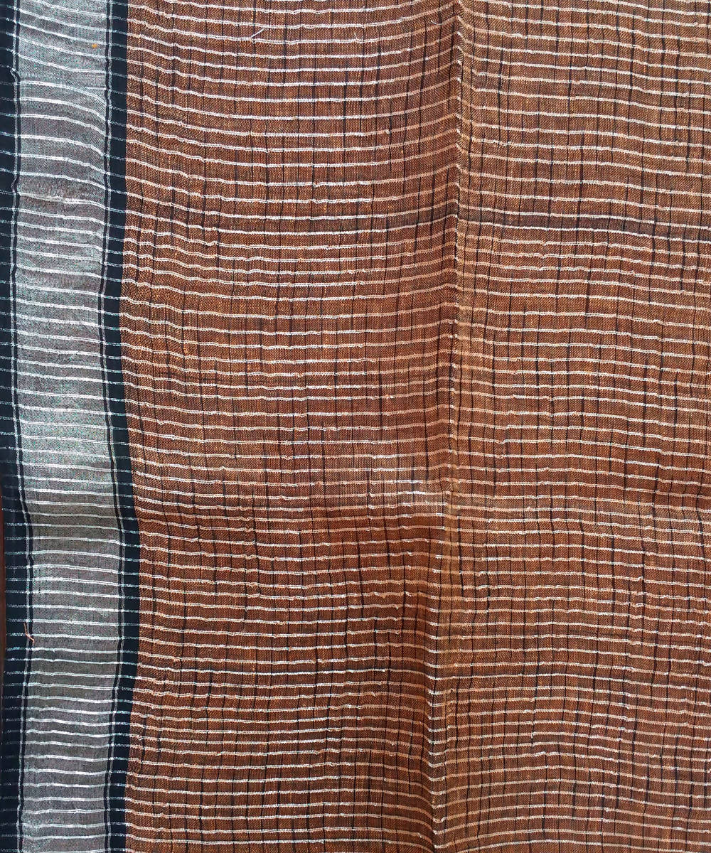 Orange Handloom Linen Bengal Saree