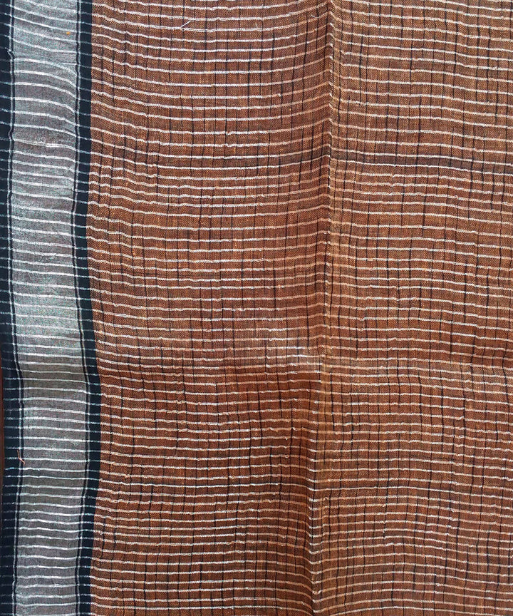 Orange Handloom Linen Bengal Saree