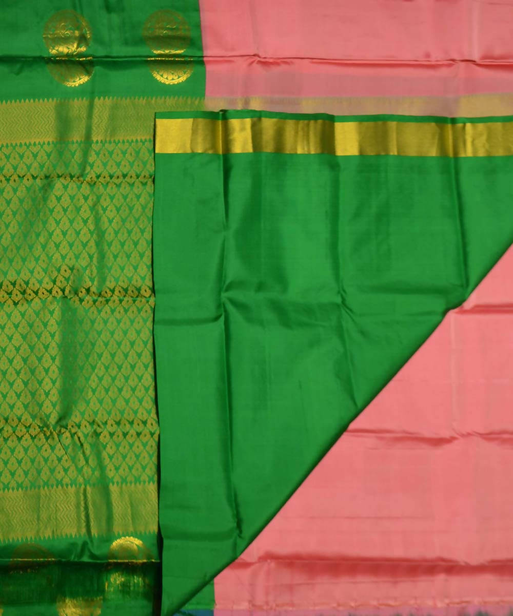 Green Peach Handloom Half and Half Dharmavaram Silk Saree