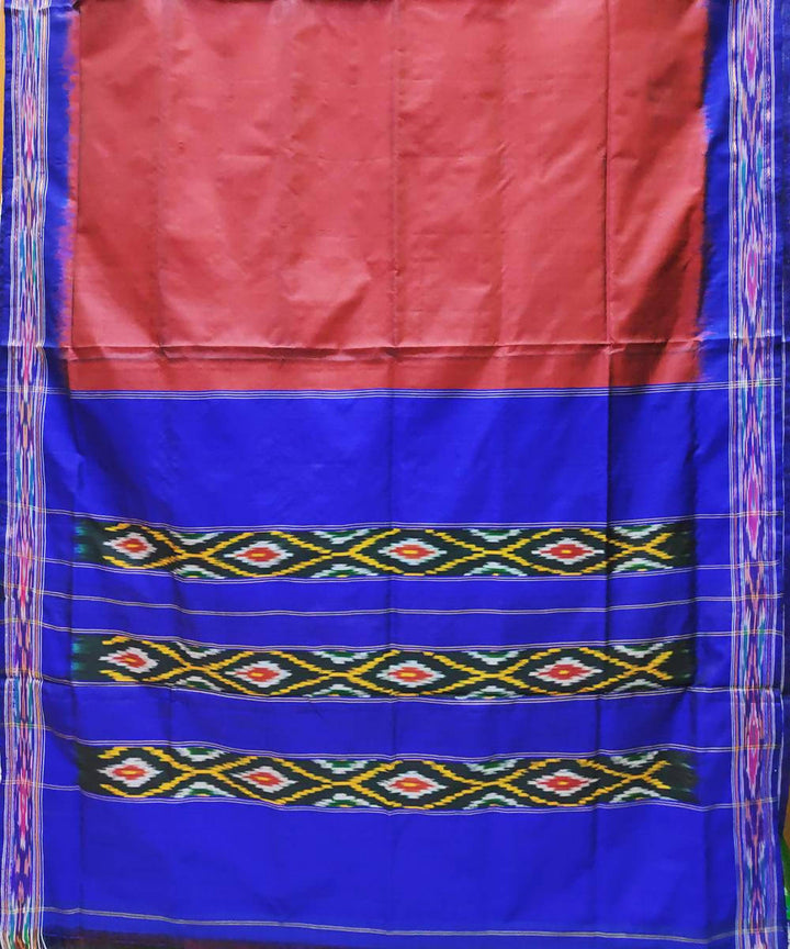 Maroon and blue handloom traditional ikat silk pochampally saree