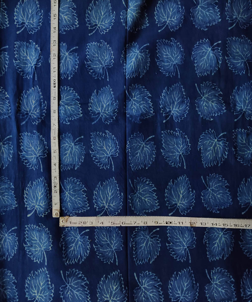 Blue navy natural dye dabu handblock print handspun handloom cotton fabric