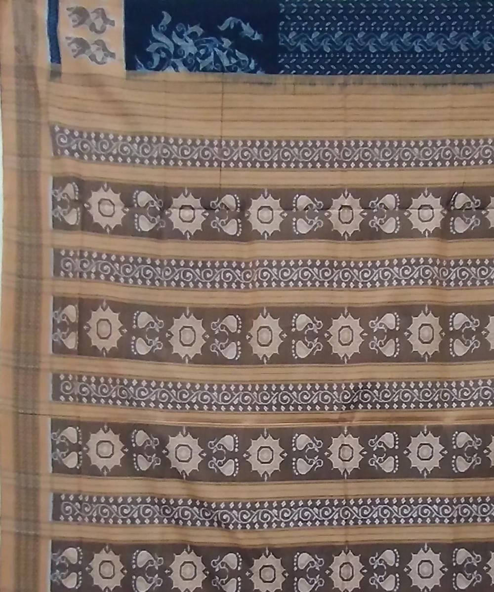 Black cream handwoven cotton sambalpuri saree