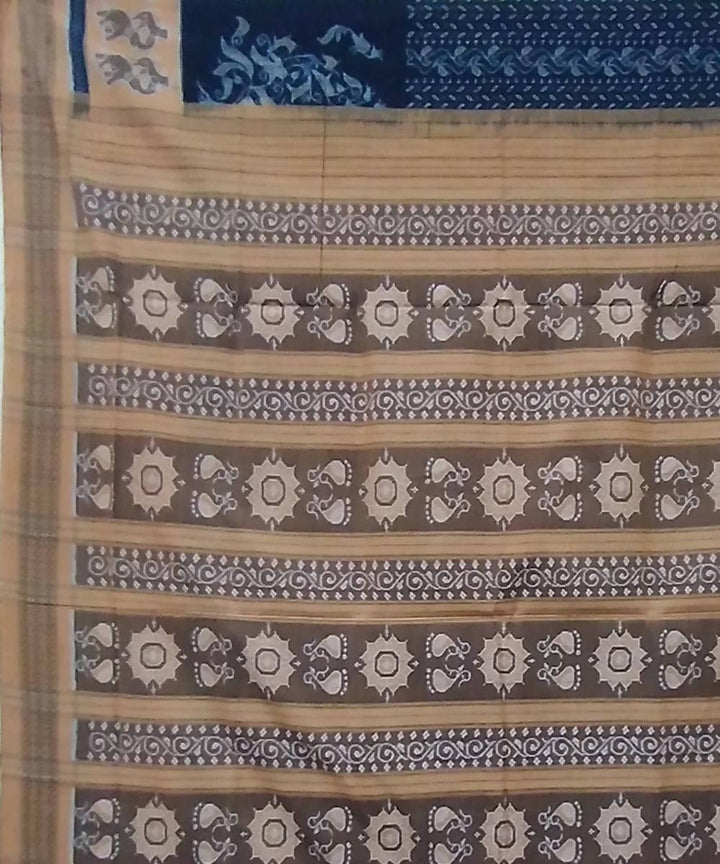 Black cream handwoven cotton sambalpuri saree