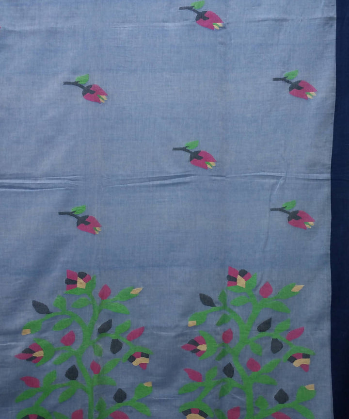 Handwoven bengal jamdani cotton light grey saree