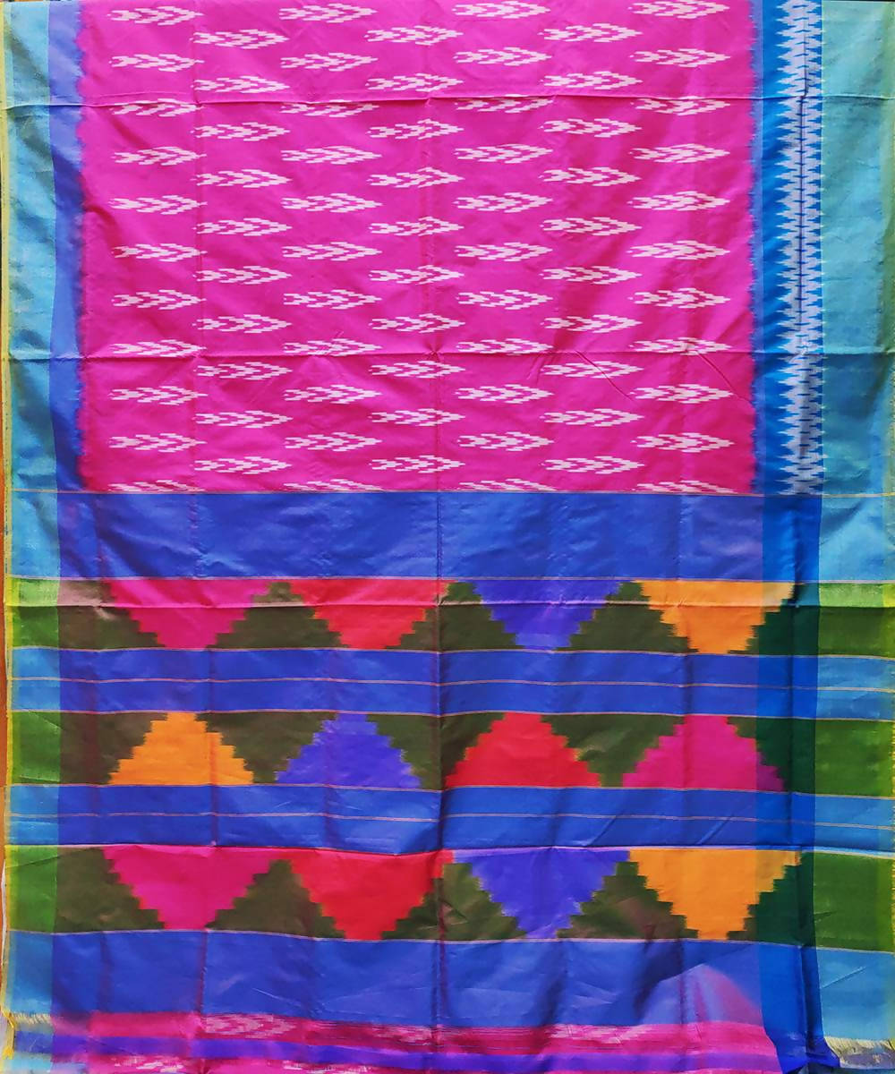 Rani pink and blue handloom ikat silk pochampally saree