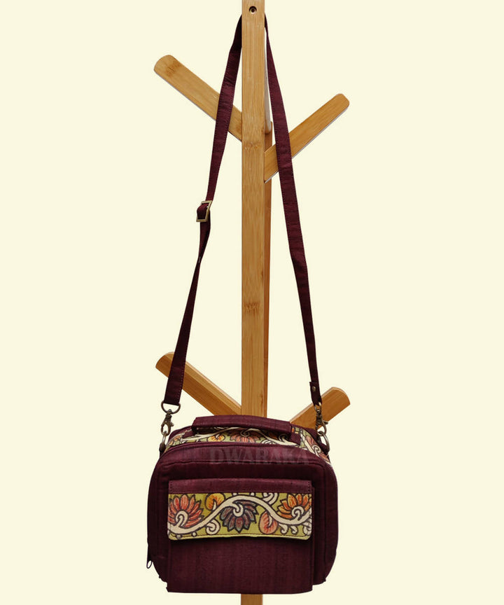 Brown ghicha silk hand painted kalamkari box sling bag