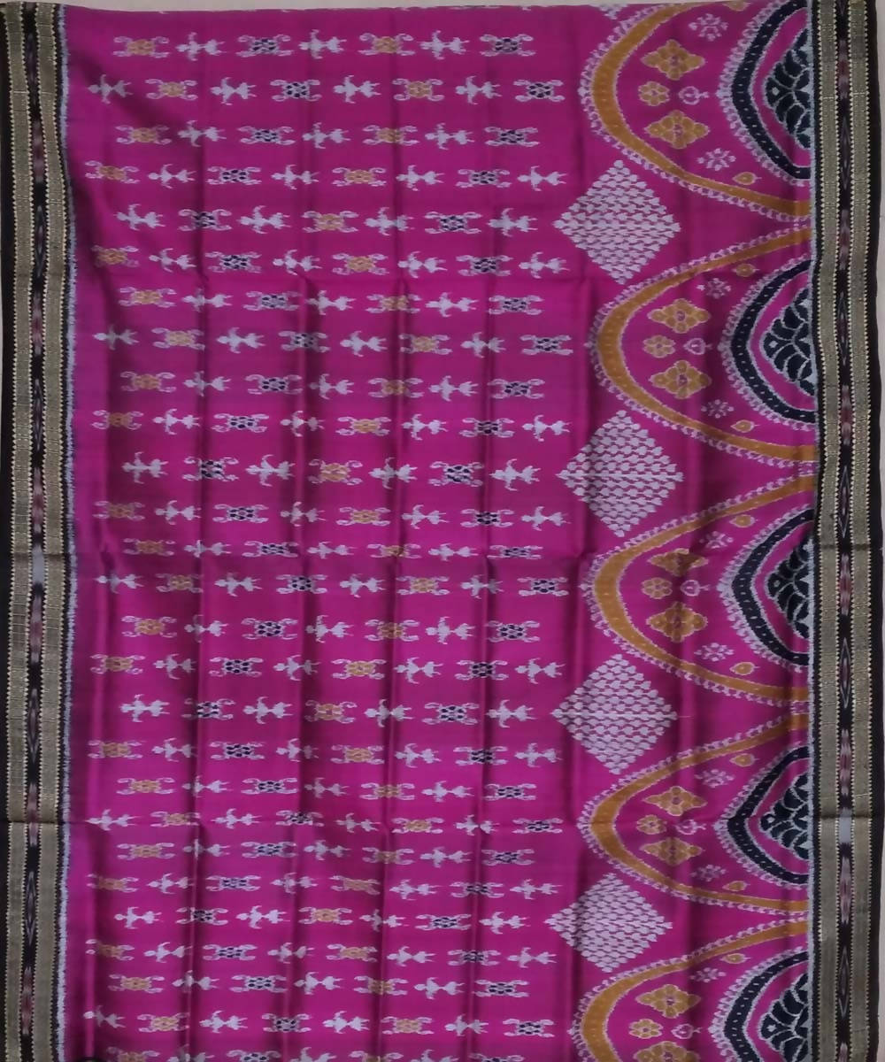 Magenta and black handwoven silk khandua saree