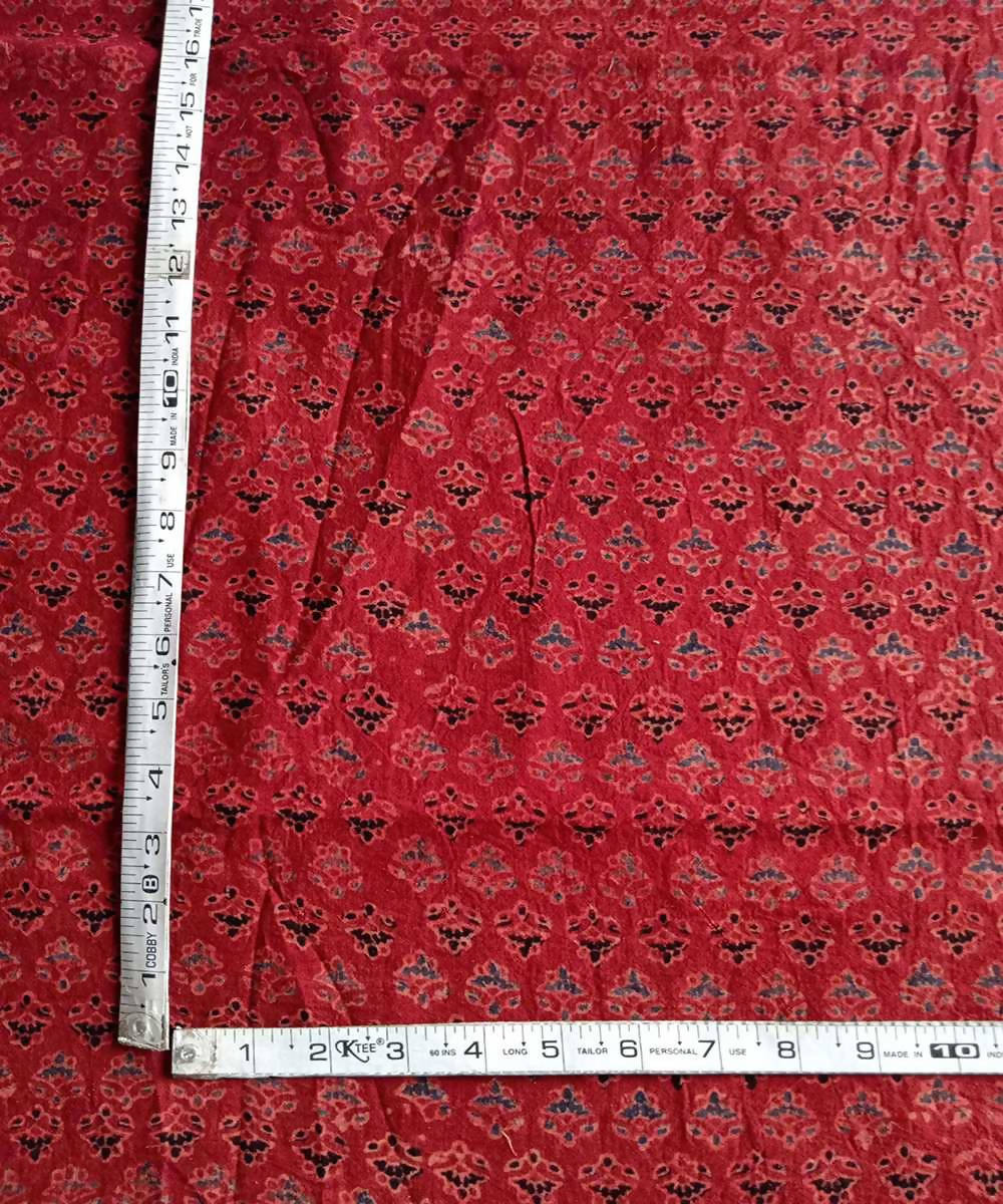 Red natural dye ajrakh block printed handspun handloom cotton fabric