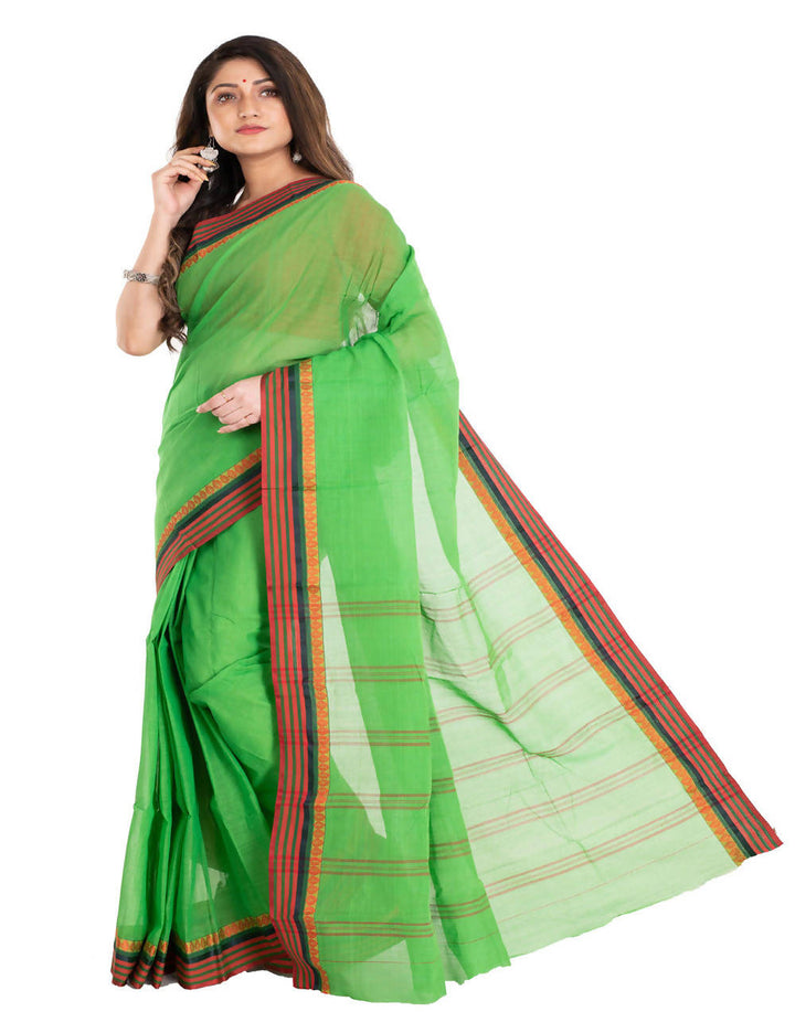Light green bengal cotton handwoven saree