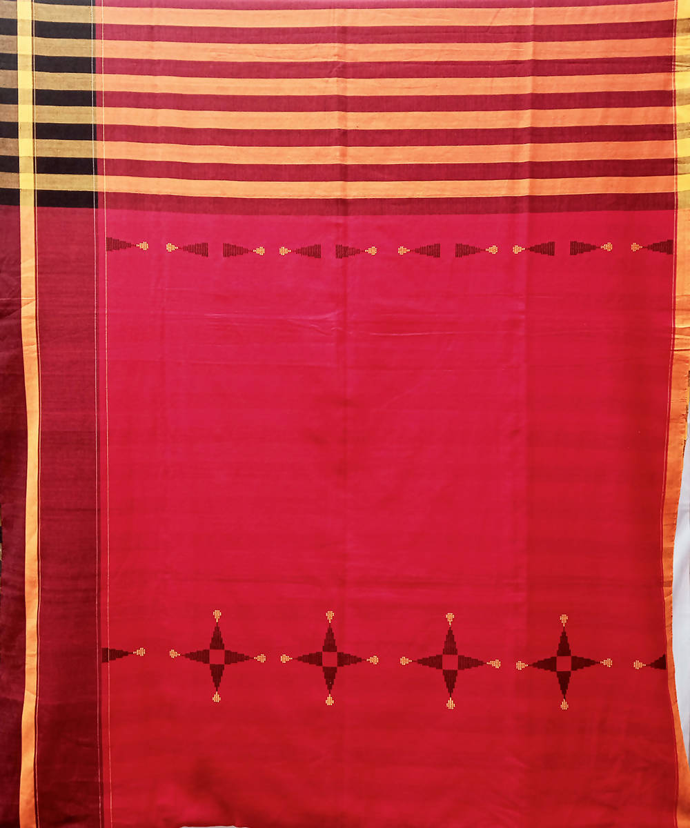 Red black handwoven extra weft cotton saree
