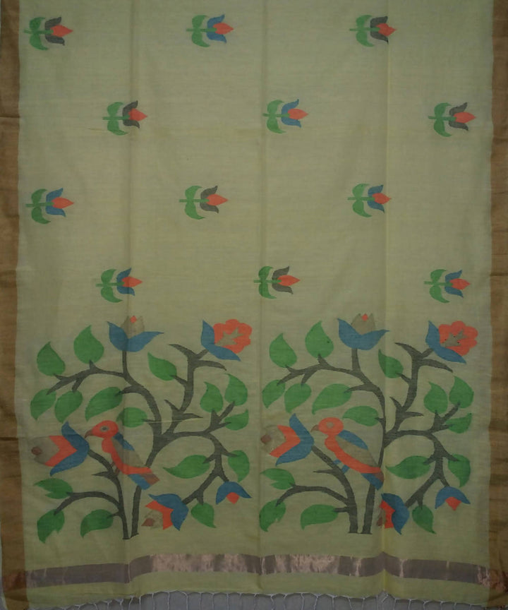 Bengal handspun handwoven jamdani cotton yellow saree