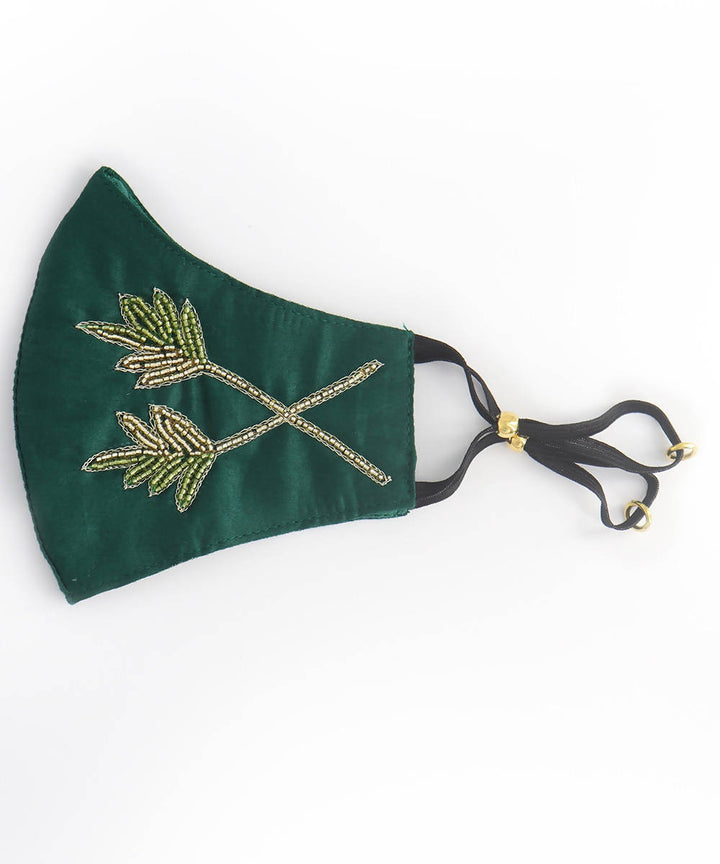 Green festive hand embroidery face mask