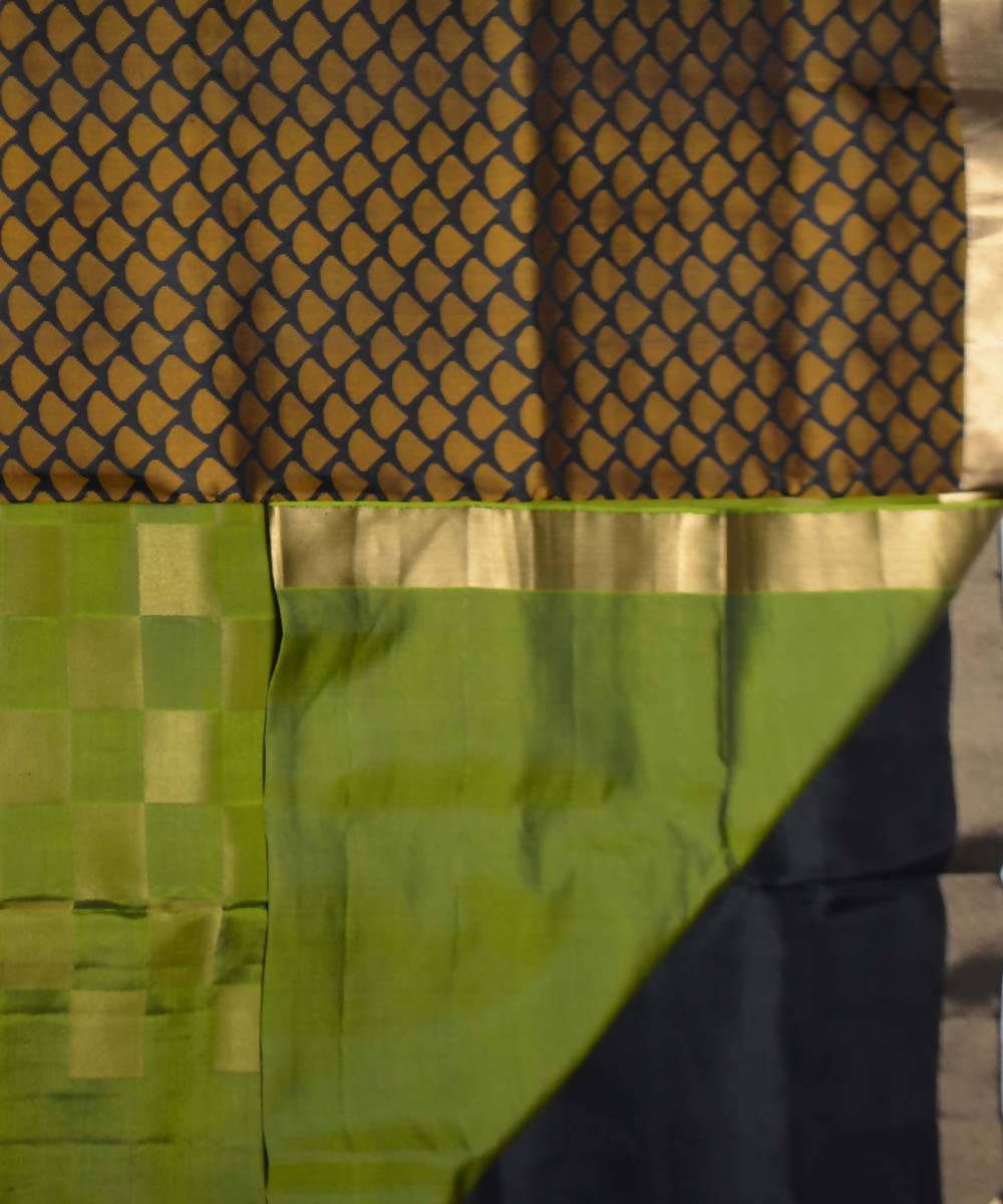 Black Olive Green Handloom Brocade Work Soft Silk Saree