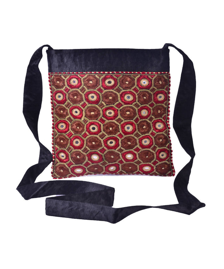 Black multicolor hand embroidery mashroo cross body bag