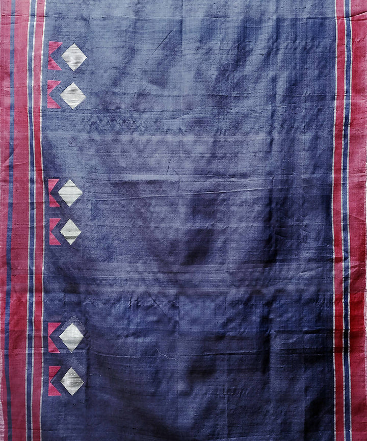 Blue white handwoven extra weft mulberry silk saree
