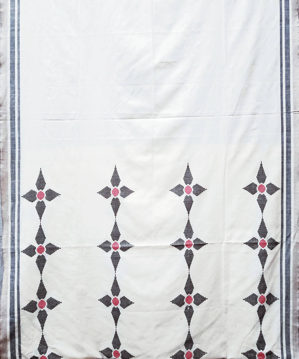 White black hand woven extra weft cotton saree