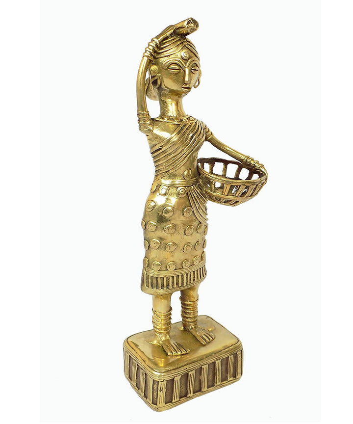 Dhokra brass handcrafted lady with wood