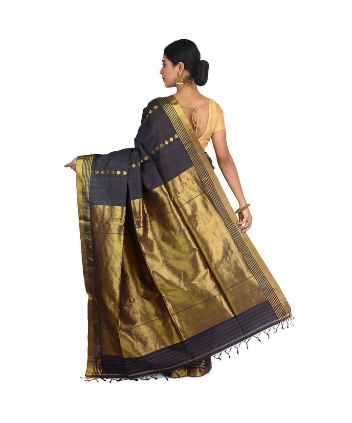 Black and golden Bengal handloom silk saree