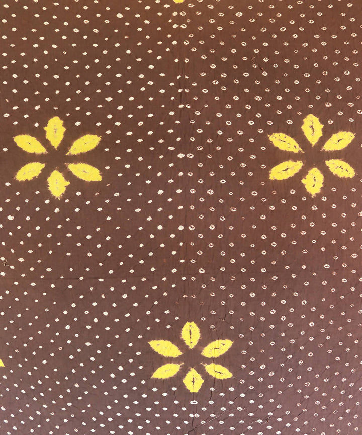 Brown yellow shibori tie dye print cotton fabric