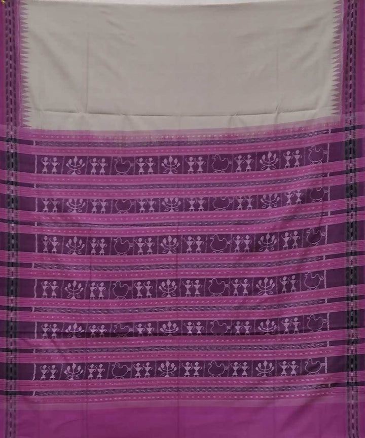 Offwhite magenta handwoven sambalpuri ikat cotton saree