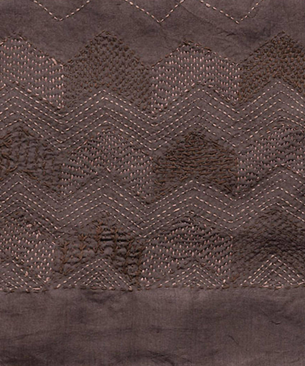 Brown coral hand embroidery reversible silk stole