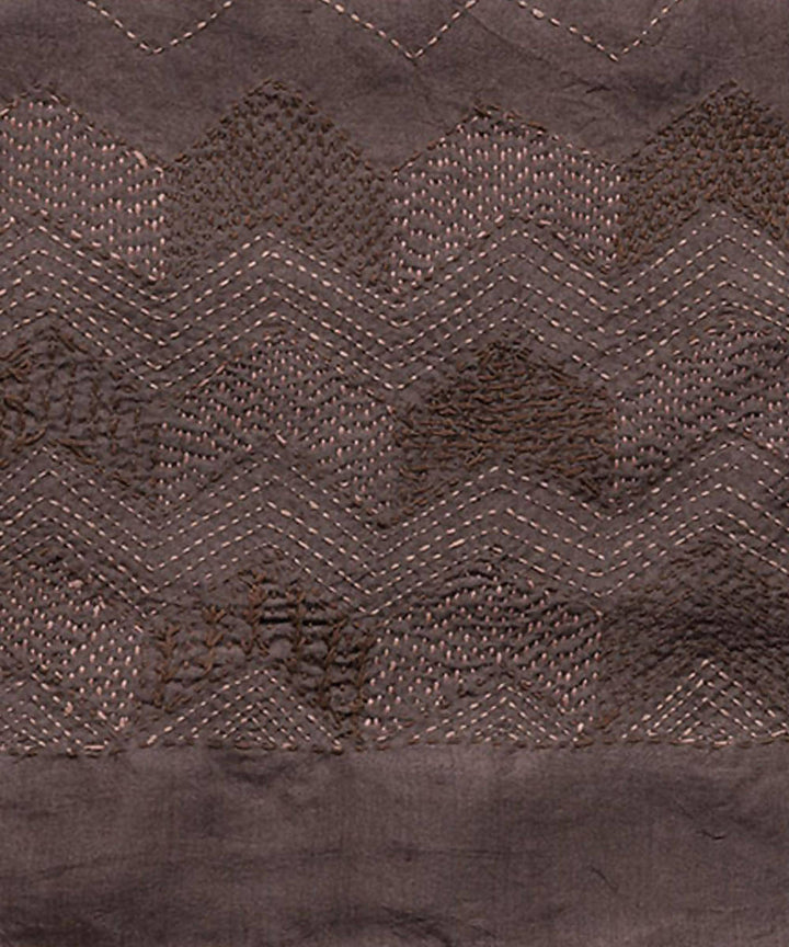 Brown coral hand embroidery reversible silk stole