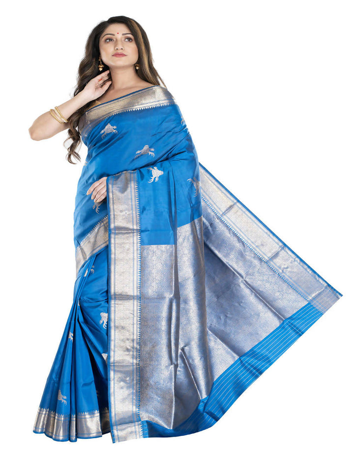 Sky blue bengal silk handwoven saree