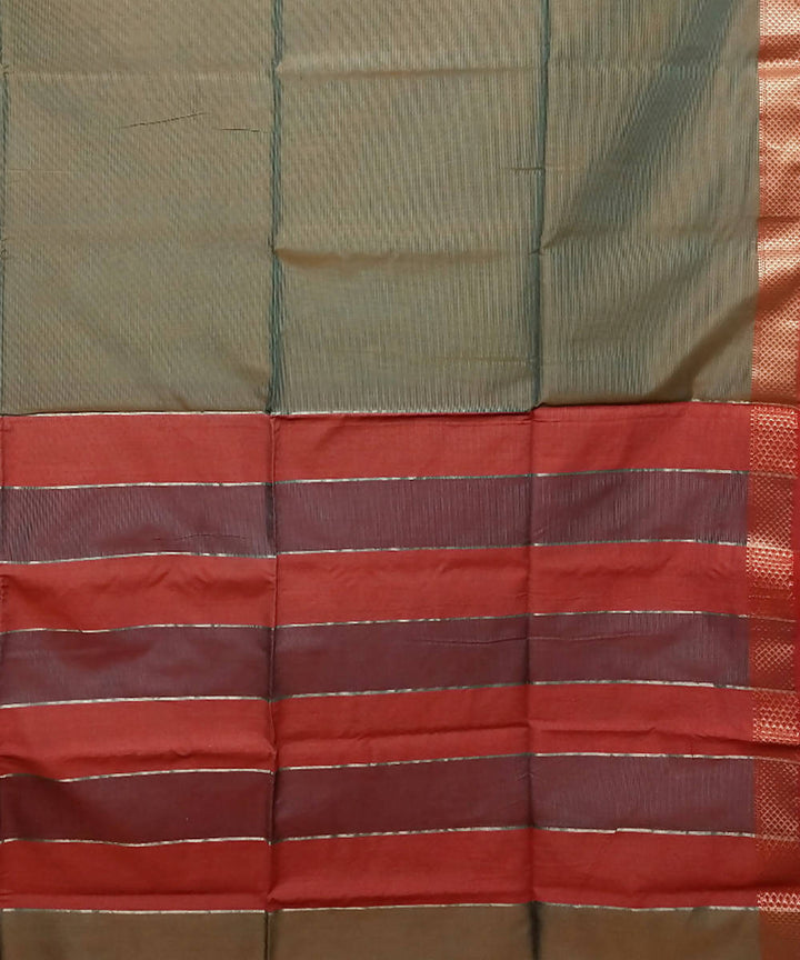 Grey green and red handloom cotton silk maheshwari saree