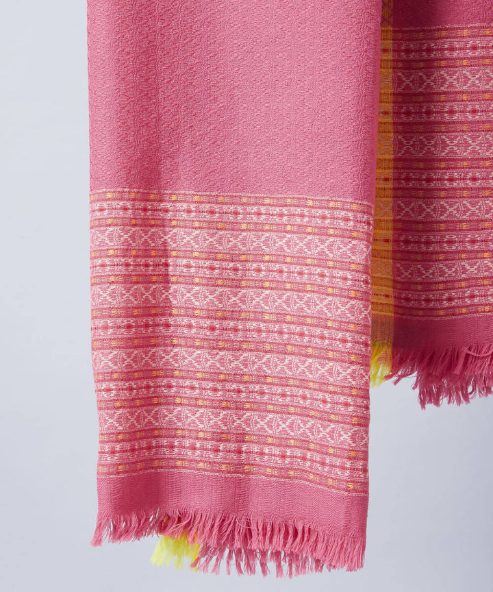 Pink yellow handwoven panchachuli wool lambswool shawl