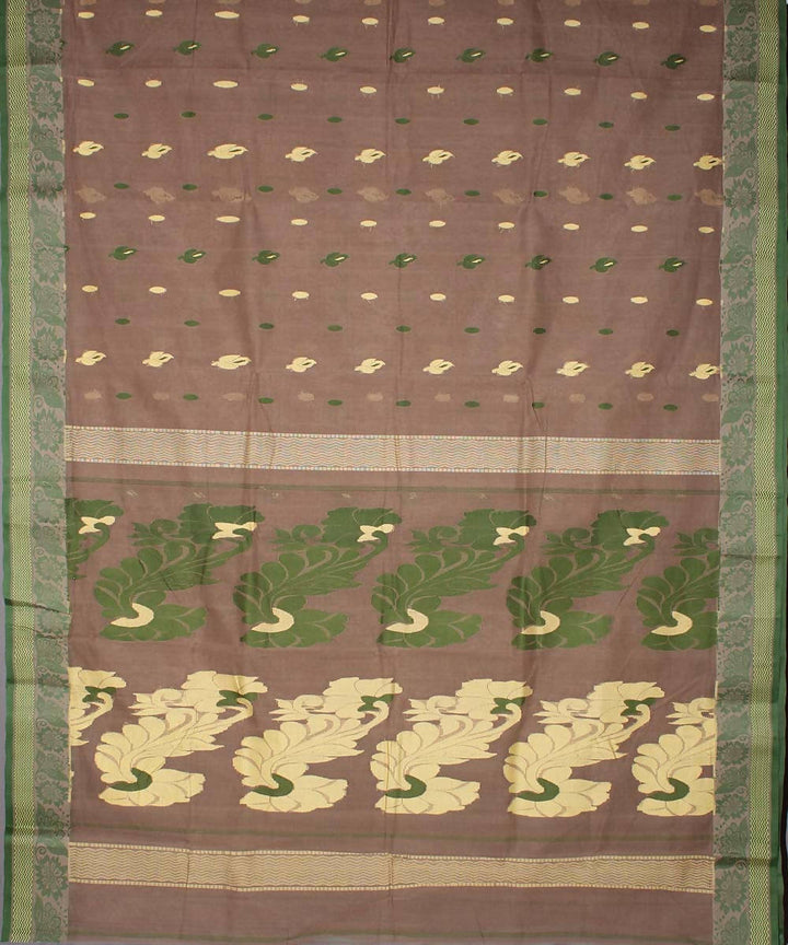 Brown cotton blend handloom saree