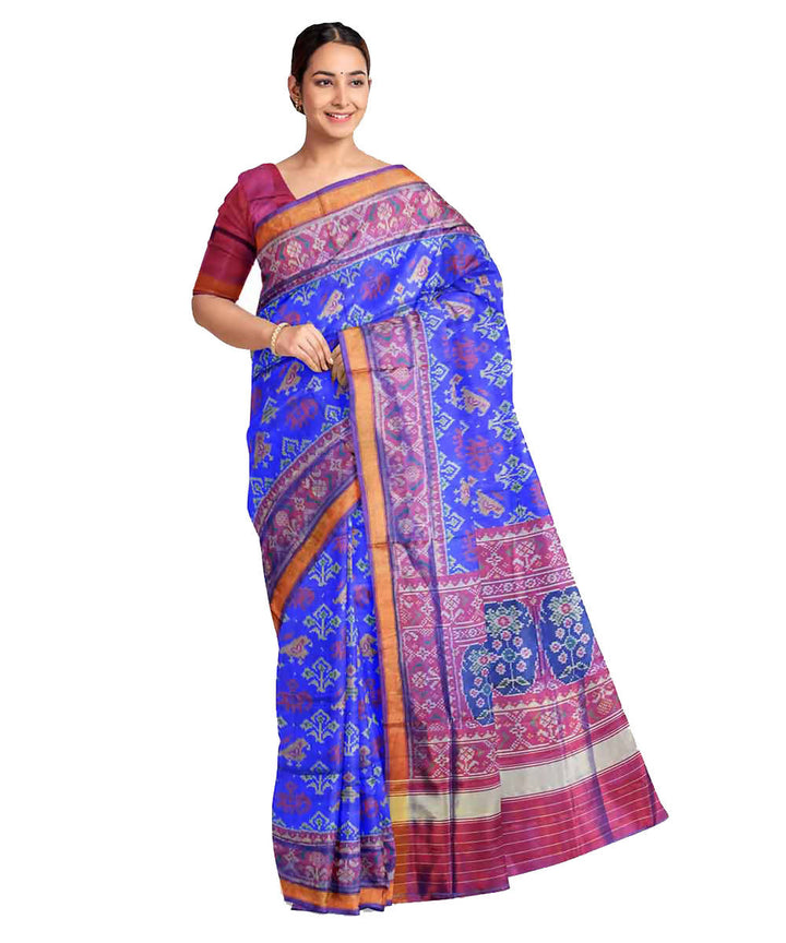 Blue red handloom patola silk saree