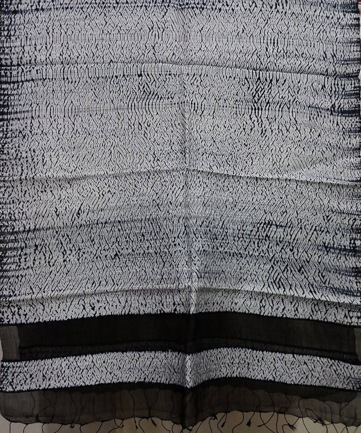 White & black Shibori hand print Matka silk Stole