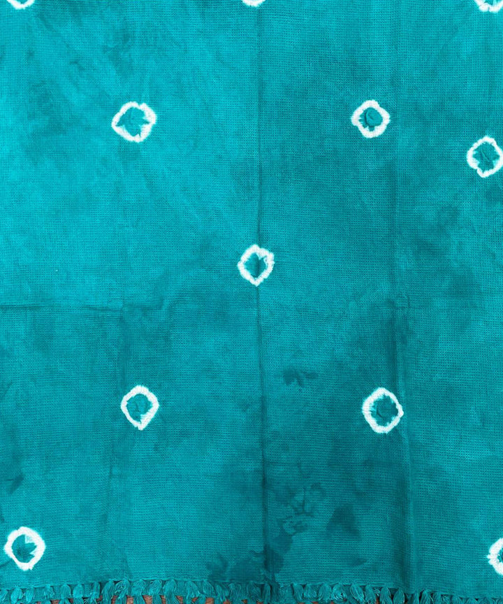Teal green hand woven tie dye cotton waffle weave towel