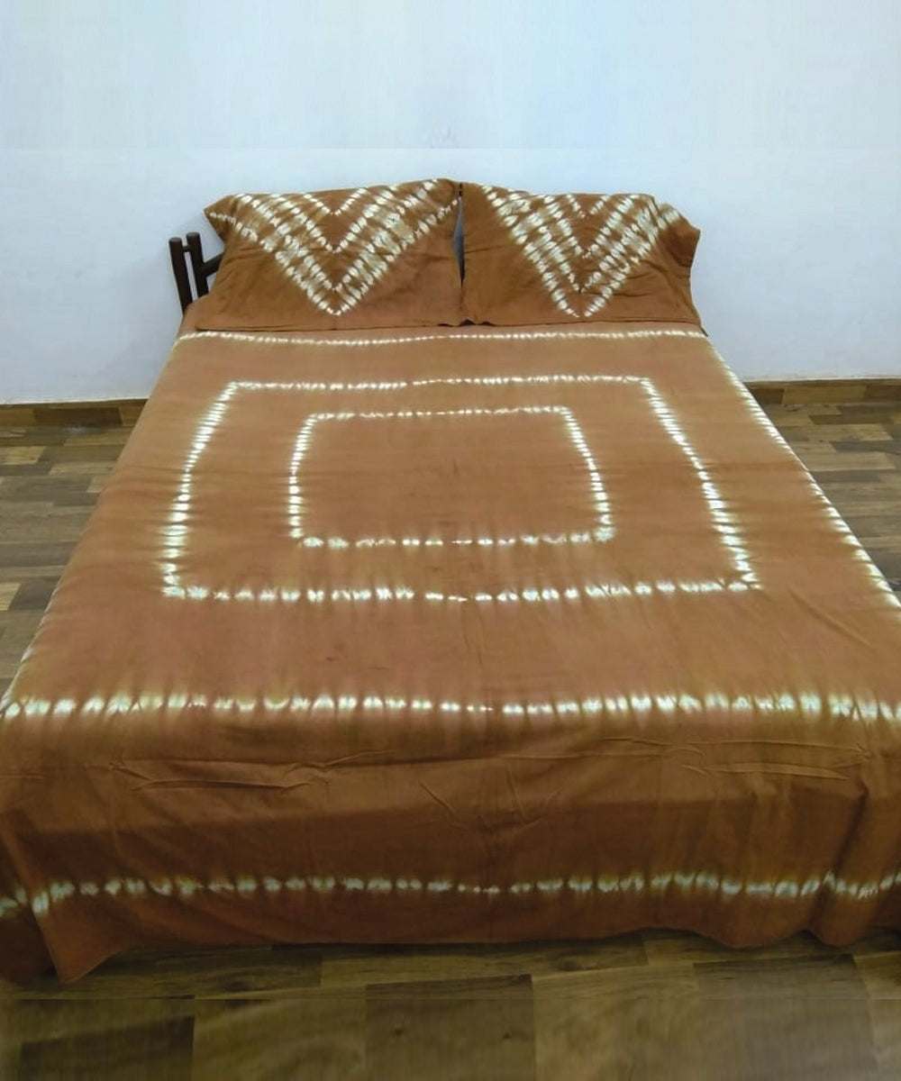 Ochre yellow white handcrafted tie dye cotton double bedsheet