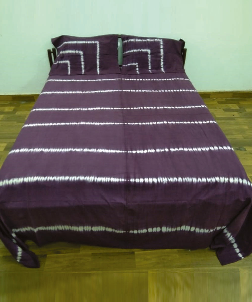 Dark purple handcrafted tie dye cotton double bedsheet