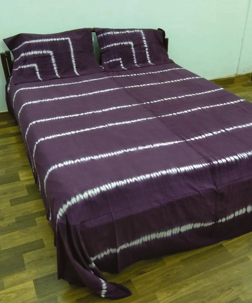 Dark purple handcrafted tie dye cotton double bedsheet