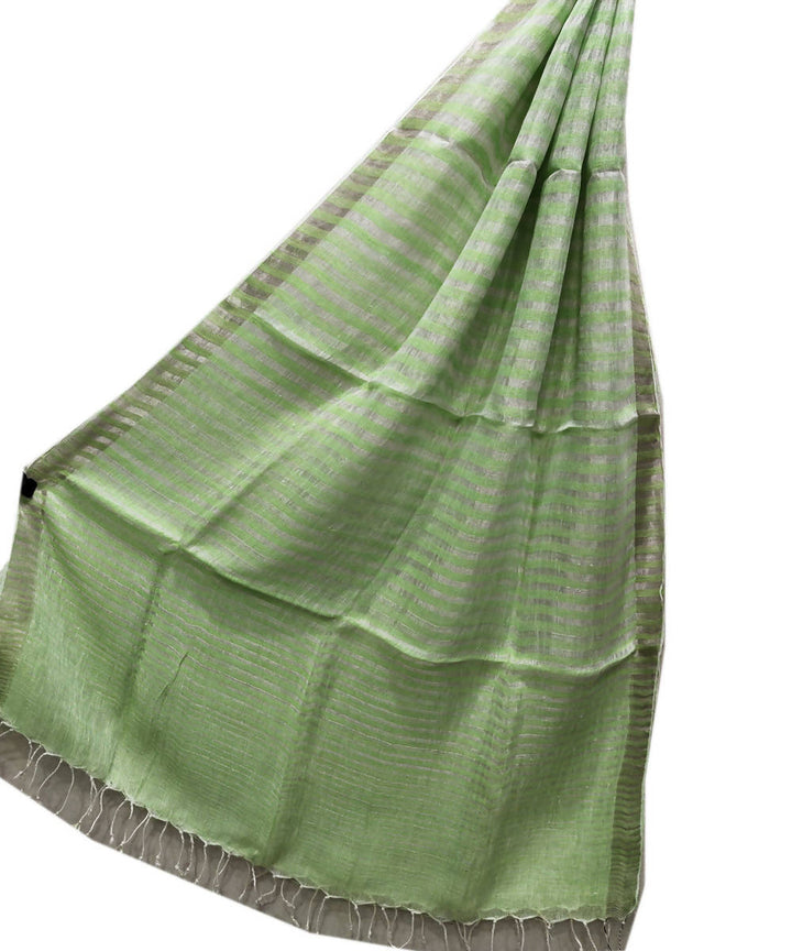 Light green stripes handloom linen dupatta