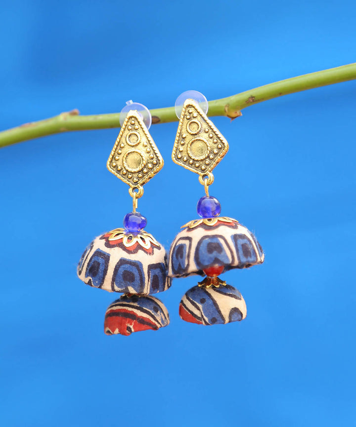 creme indigo red double jhumka pattern earring