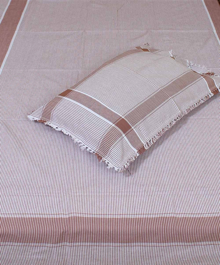 Brown White Striped Handloom Single Bed Sheet