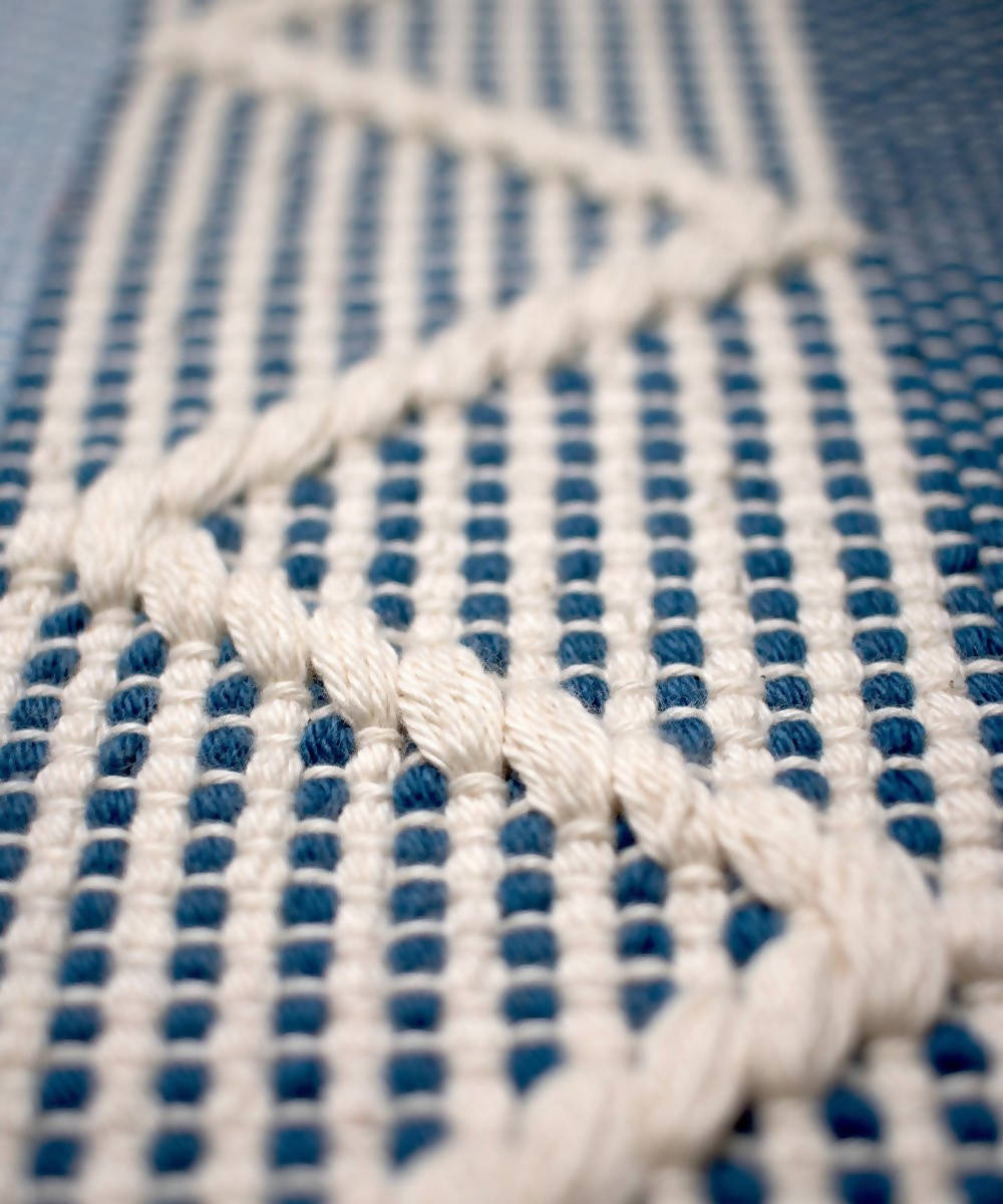 Shades of blue yarn dyed handwoven cotton rug