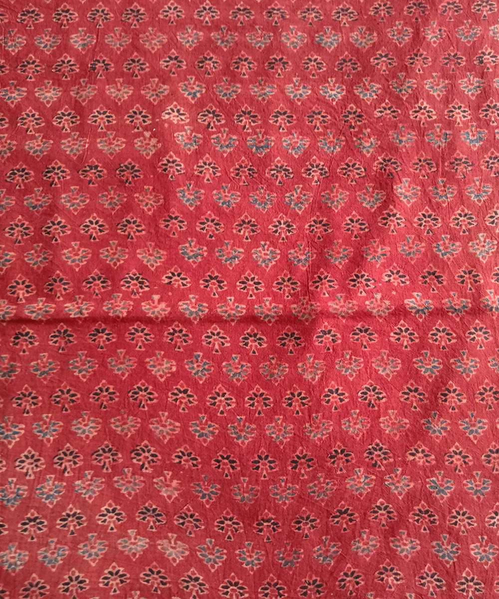 Red natural dye ajrakh block print handspun handloom cotton fabric (2.5m per qty)