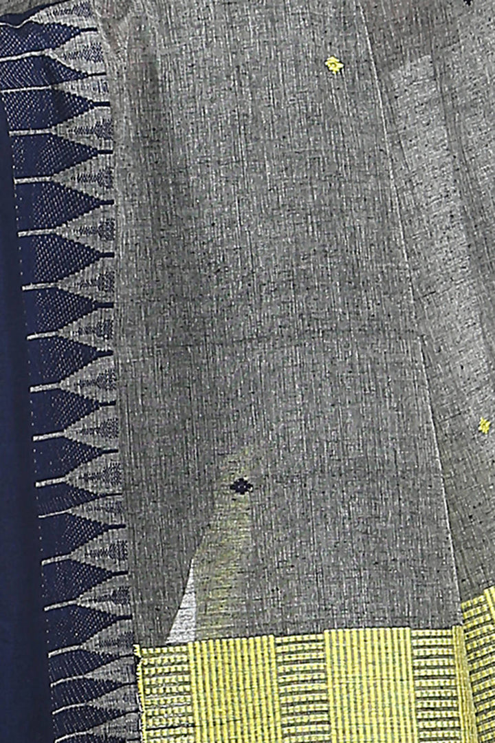 Handloom bengal black and grey cotton saree