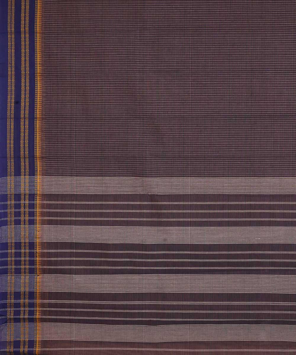 Dark brown handwoven cotton narayanpet saree