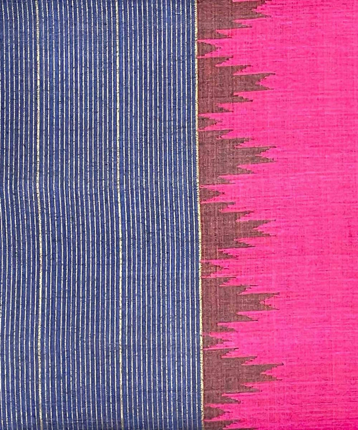 Pink handwoven temple border tussar silk saree