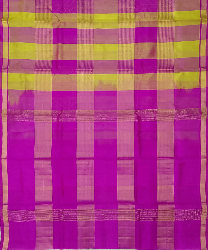 Pink Yellow checks Handwoven Sico Venkatagiri Saree