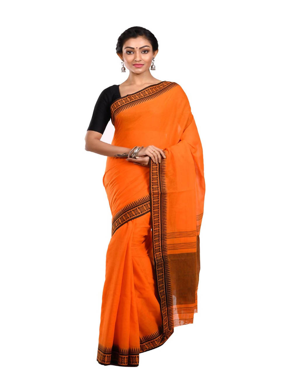 Bengal Handloom Shantipuri Orange Saree