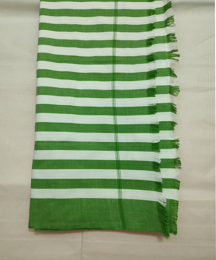 Green stripes handwoven cotton towel