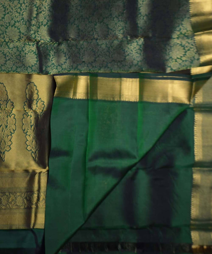 Bottle Green Handloom Self Brocade Silk Saree