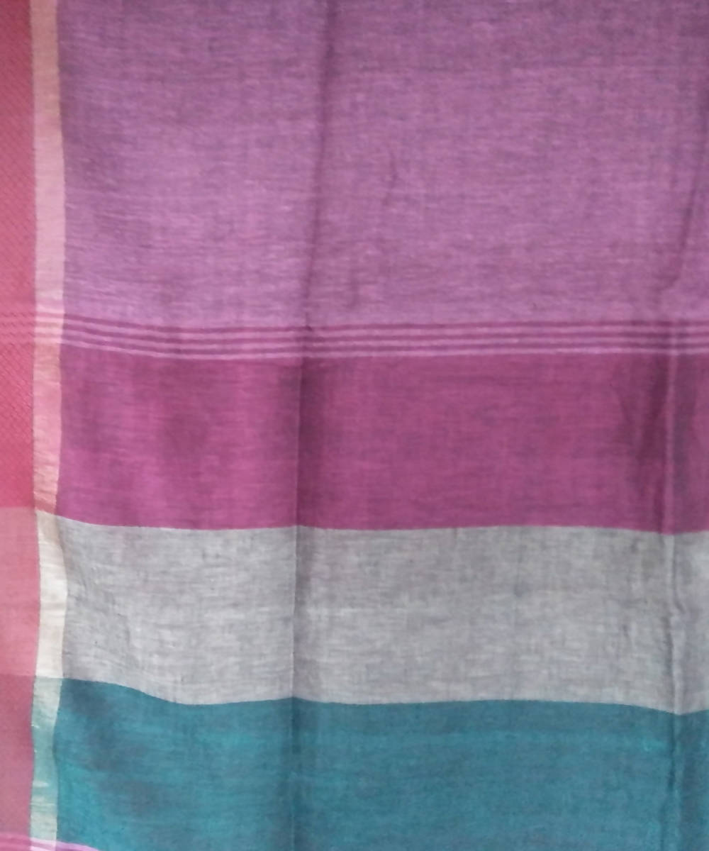 Light violet bengal handwoven linen saree